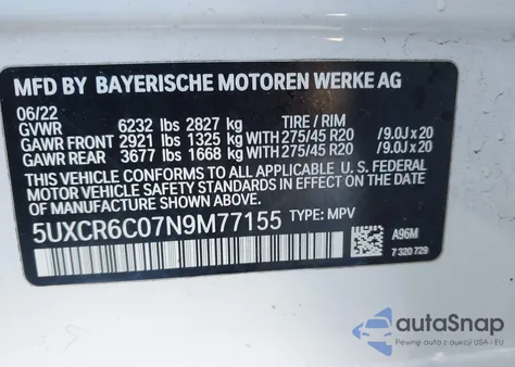 2022 BMW X5 xDrive40I from USA, damaged, VIN 5UXCR6C07N9M77155